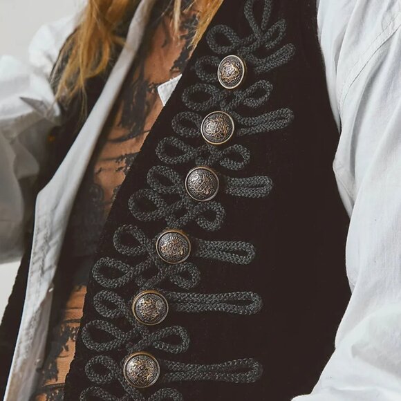 FREE PEOPLE Decorated Officer Black Vest - Picture 8 of 16